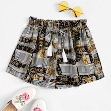 Romwe Chain Print Drawstring Waist Shorts