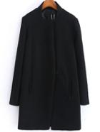 Romwe Women Single Button Loose Boyfrined Black Coat