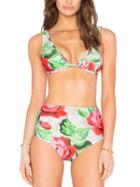Romwe Floral Print High-waisted Bikini Set