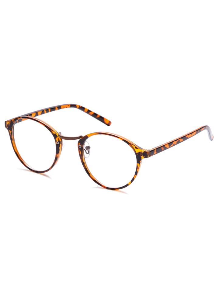 Romwe Brown Plastic Leopard Frame Round Glasses