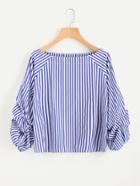 Romwe Contrast Striped Ruched Sleeve Blouse