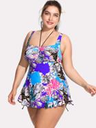 Romwe Floral Print Swim Dress Set