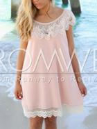 Romwe Pink Sleeveless With Lace Dress