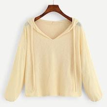 Romwe Drawstring Solid Hooded Tee