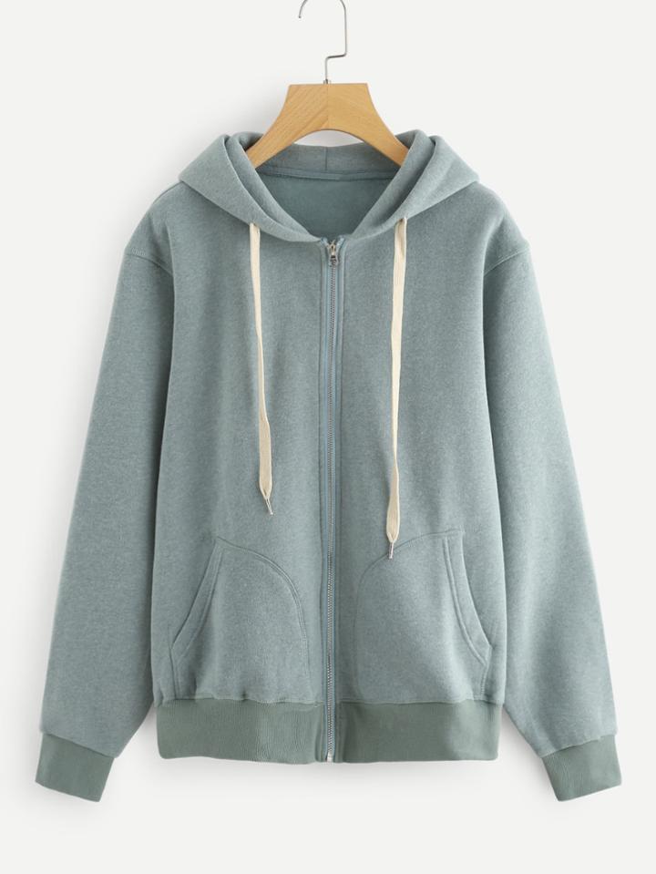 Romwe Ribbed Trim Hooded Jacket