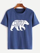Romwe Blue Momma Bear Print T-shirt