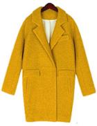Romwe Lapel Pockets Loose Woolen Yellow Coat
