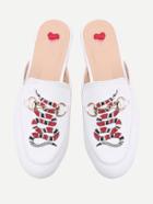 Romwe White Snake Embroidery Loafer Mules