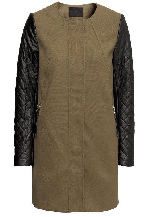 Romwe Contrast Pu Leather Zipper Pockets Coat