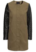 Romwe Contrast Pu Leather Zipper Pockets Coat