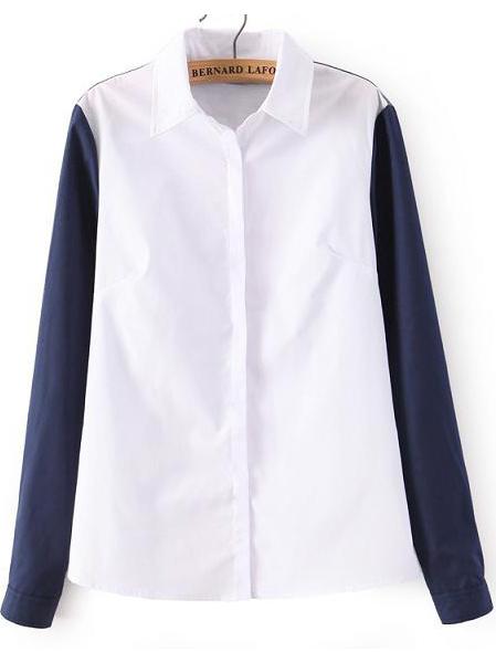 Romwe Color Block Loose White Blouse