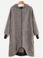 Romwe Contrast Trim Ribbed Zip Up Pocket Hooded Coat