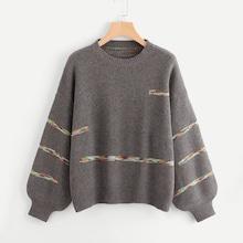 Romwe Bishop Sleeve Contrast Stripe Jumper