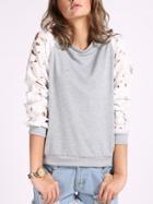 Romwe Contrast Sleeve Hollow Sweatshirt