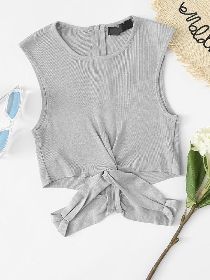 Romwe Cut Out Waist Zipper Back Top