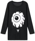 Romwe Eye Print Loose Black Sweatshirt