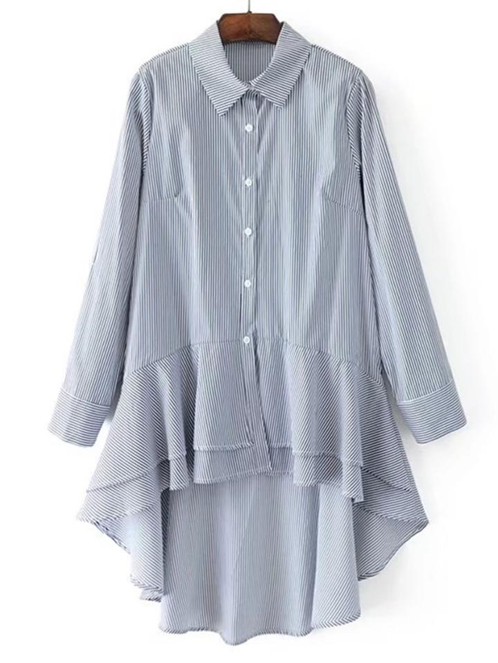 Romwe Layered High Low Hem Striped Blouse