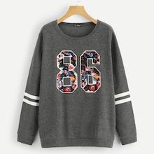 Romwe Plus Heather Knit Varsity Sweatshirt