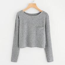 Romwe Space Dye Chest Pocket Ribbed T-shirt