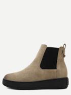 Romwe Khaki Nubuck Leather Elastic Distressed Short Boots
