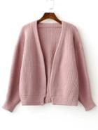 Romwe Pink Open Front Drop Shoulder Ribbed Chunky Sweater Coat