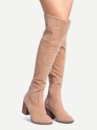 Romwe Apricot Suede Over The Knee Zipper Boots