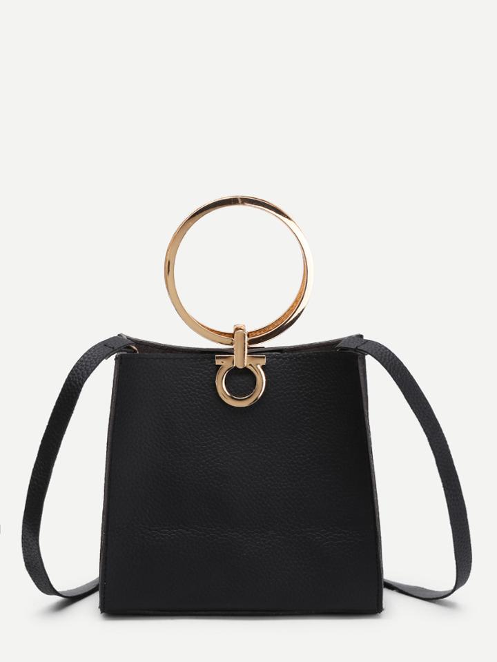 Romwe Pu Shoulder Bag With Ring Handle