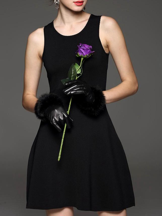 Romwe Black Round Neck Backless Sleeveless Dress