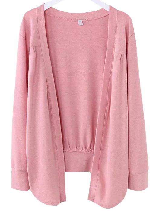 Romwe Pink Asymmetrical Ruched Cardigan