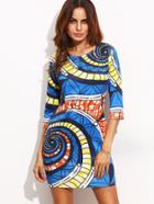 Romwe Blue Spiral Print Sheath Dress
