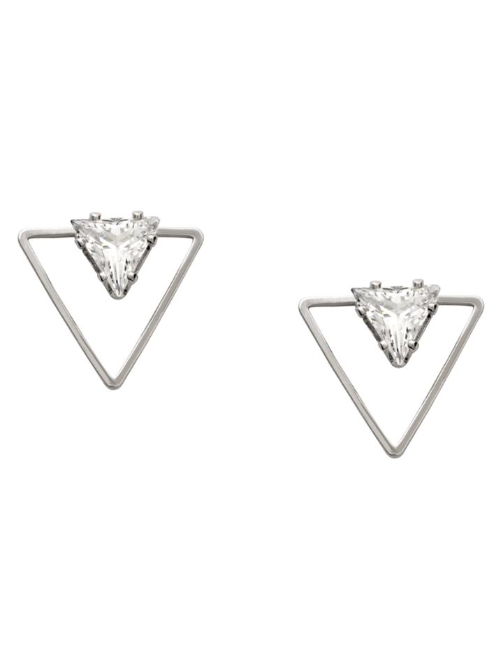 Romwe Silver Hollow Triangle Rhinestone Stud Earrings