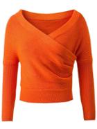 Romwe Orange Surplice Front Drop Shoulder Seam Sweater