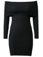 Romwe Black Ribbed Off The Shoulder Knit Bodycon Dress