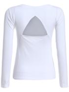 Romwe Open Back Long Sleeve White T-shirt