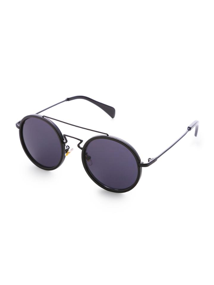 Romwe Black Frame Double Bridge Round Sunglasses