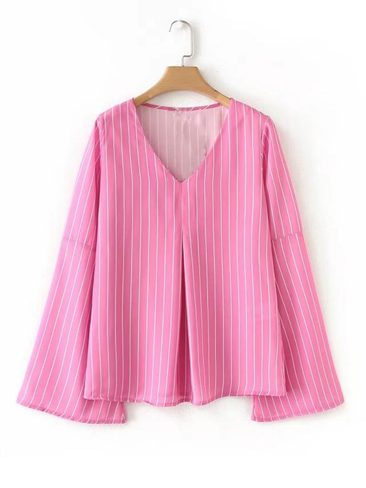 Romwe Bell Sleeve Striped Blouse