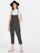 Romwe Striped Patch Detail Pinafore Jumpsuit