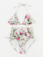 Romwe Calico Print Lace Up High Waist Bikini Set