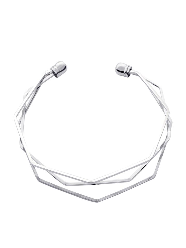Romwe Silver Multilayer Geometric Open Cuff Bracelet