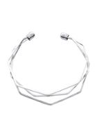 Romwe Silver Multilayer Geometric Open Cuff Bracelet