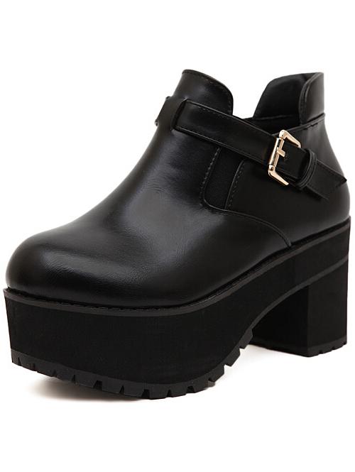Romwe Black Round Toe Buckle Strap Pu Boots