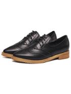 Romwe Lace-up Pointed Black Full Brogue Oxford