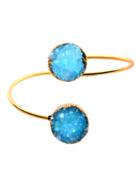 Romwe Gold Metal Blue Gemstone Open Bangle