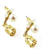 Romwe Gold Pearl Rose Stud Earrings