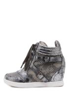 Romwe Silver Snakeskin Round Toe Lace-up High Top Wedges