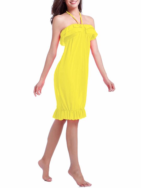 Romwe Yellow Halter Neck Ruffle Dress