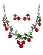 Romwe Cute Red Enamel Cherry Shape Fashion Jewelry Set
