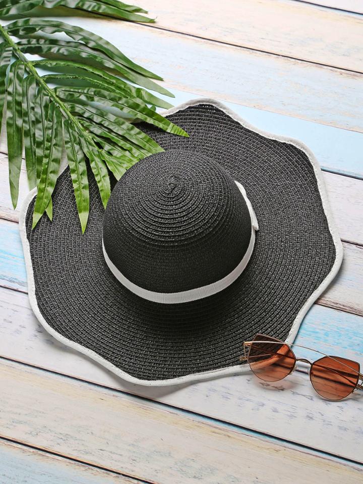 Romwe Black Contrast Trim Hat With Bow