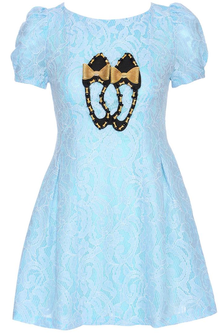 Romwe Romwe Bowknot Shoes Stitching Blue Short-sleeved Dress