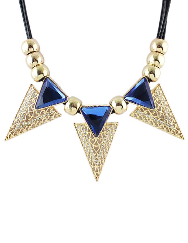 Romwe Elegant Style Blue Stone Women Chunky Triangle Necklace